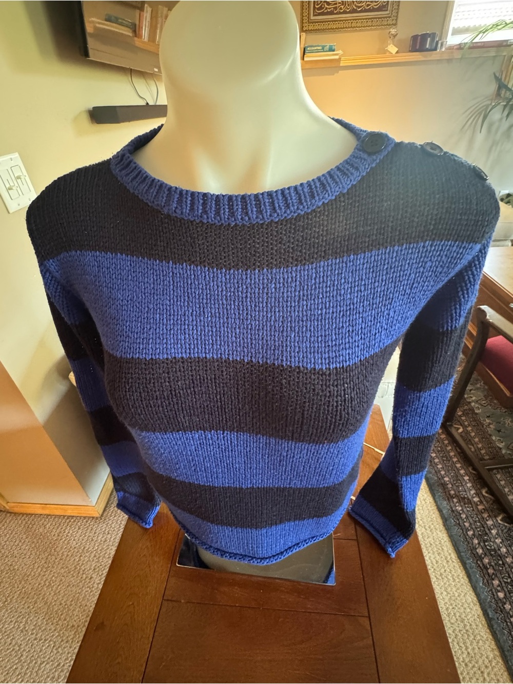 Ralph Lauren Blue and Black Striped Crewneck Sweater